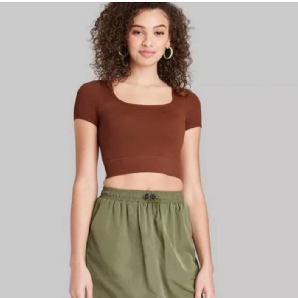 Wild Fable Brown seamless fitted shirt